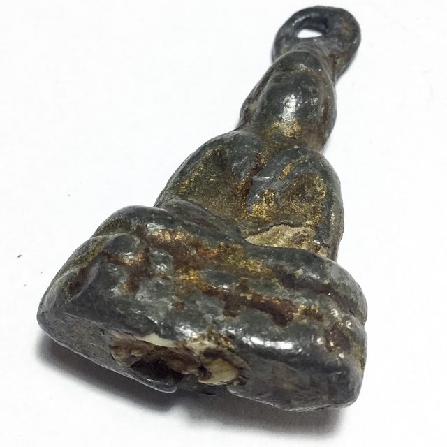 Pra Put Dtakua Fang Khiaw Hmaa Pha Leaden Buddha Amulet with Wolf Tooth Luang Por Dam