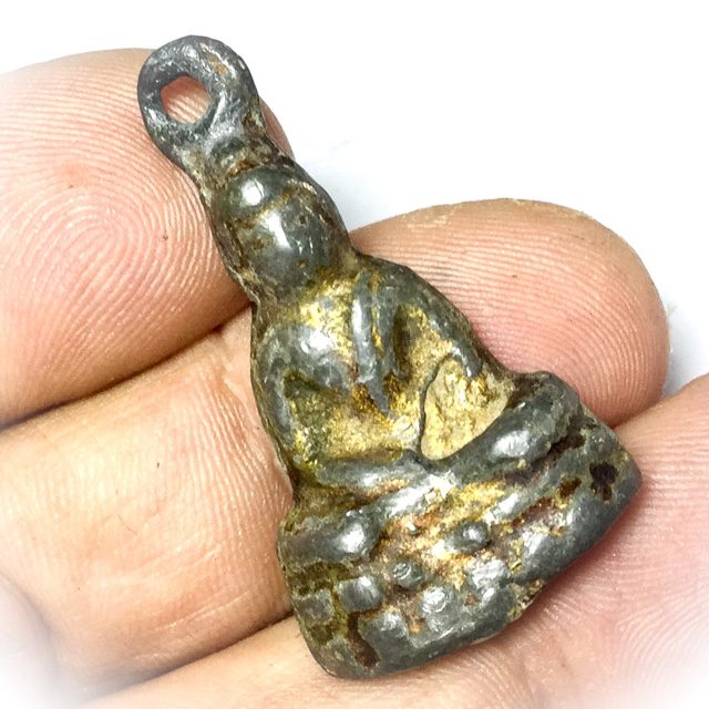 Pra Put Dtakua Leaden Buddha Amulet with Wolf Tooth Luang Por Dam